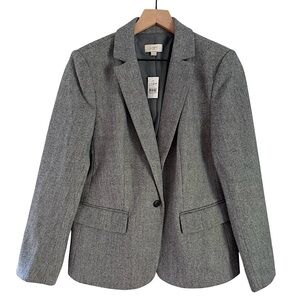 NWT Loft Outlet Women’s Herringbone One Button Blazer Jacket Grey Size 10‎
